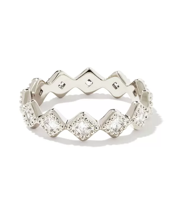 Kinsley Silver Band Ring In White Crystal^Kendra Scott New