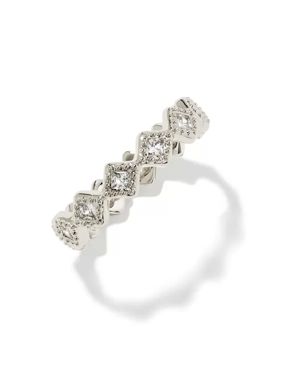 Kinsley Silver Band Ring In White Crystal^Kendra Scott New