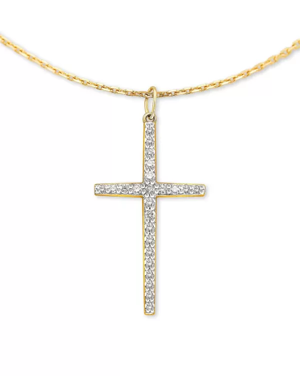 Large Cross 14K Yellow Gold Pendant Necklace In White Diamond^Kendra Scott Outlet