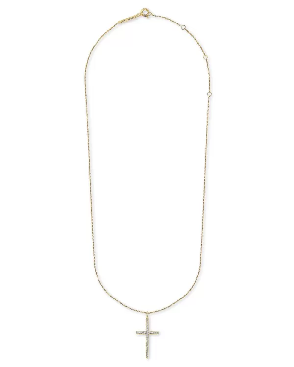 Large Cross 14K Yellow Gold Pendant Necklace In White Diamond^Kendra Scott Outlet