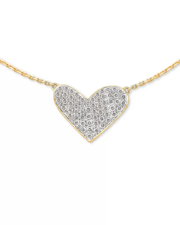 Large Heart 14K Yellow Gold Pendant Necklace In White Diamond^Kendra Scott Store