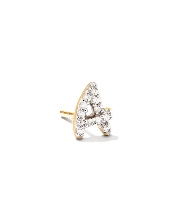Letter A 14K Yellow Gold Single Stud Earring In White Diamond^Kendra Scott Best Sale