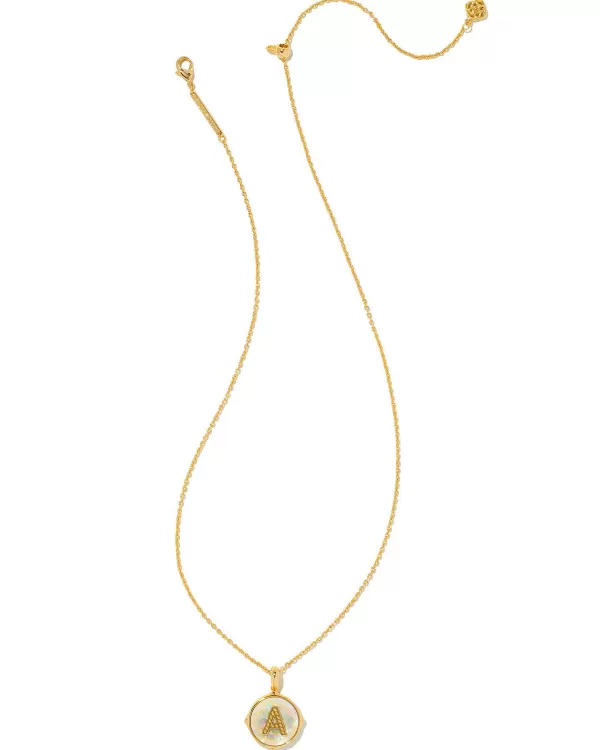 Letter A Gold Disc Reversible Pendant Necklace In Iridescent Abalone^Kendra Scott Discount