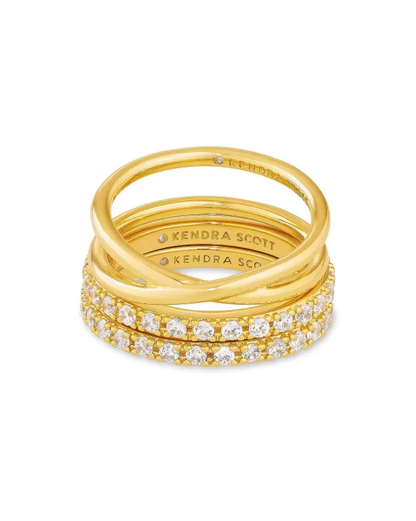 Livy Gold Rings Set Of 3 In White Crystal^Kendra Scott Best