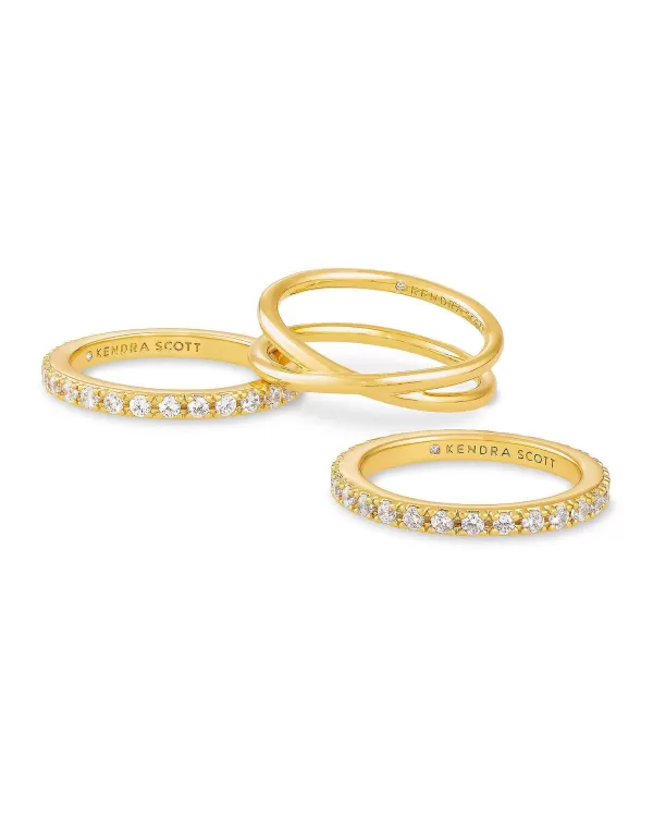 Livy Gold Rings Set Of 3 In White Crystal^Kendra Scott Best