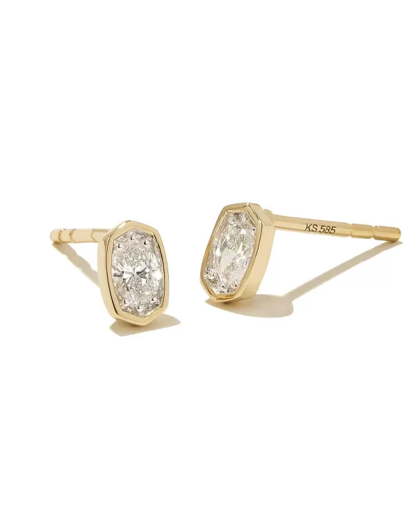 Marisa 14K Yellow Gold Oval Solitaire Stud Earrings In White Diamond^Kendra Scott Fashion