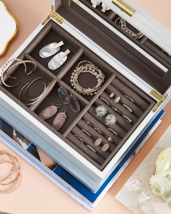Medium Antique Brass Jewelry Box In White Lacquer^Kendra Scott Cheap