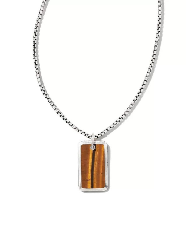 Men'S Oxidized Sterling Silver Dog Tag Necklace In Brown Tiger'S Eye^Kendra Scott Shop
