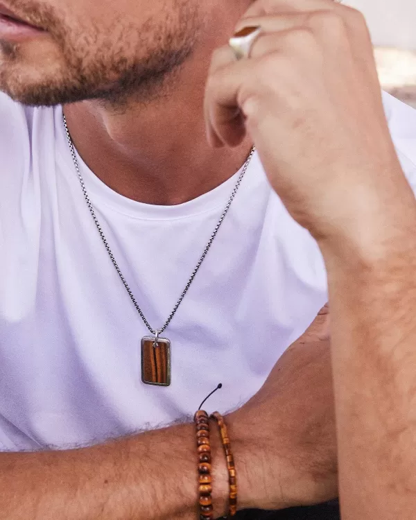 Men'S Oxidized Sterling Silver Dog Tag Necklace In Brown Tiger'S Eye^Kendra Scott Shop