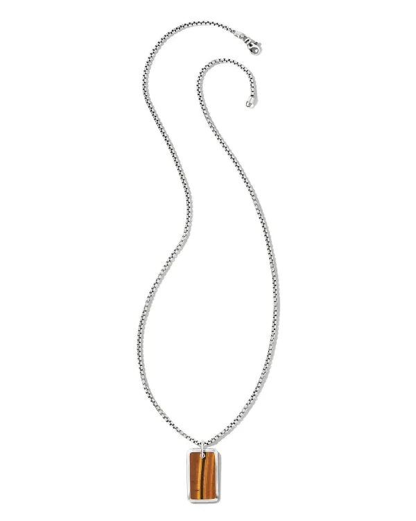 Men'S Oxidized Sterling Silver Dog Tag Necklace In Brown Tiger'S Eye^Kendra Scott Shop