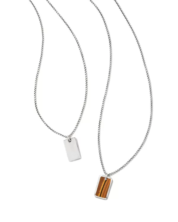 Men'S Oxidized Sterling Silver Dog Tag Necklace In Brown Tiger'S Eye^Kendra Scott Shop