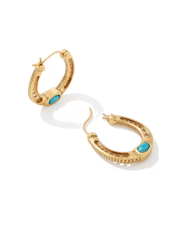 Noble Vintage Gold Horseshoe Hoop Earrings In Variegated Dark Teal Magnesite^Kendra Scott Flash Sale