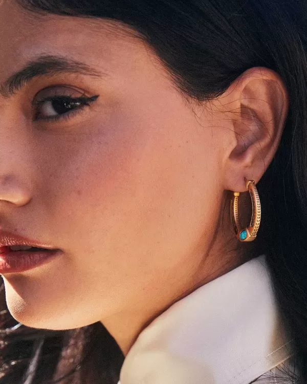 Noble Vintage Gold Horseshoe Hoop Earrings In Variegated Dark Teal Magnesite^Kendra Scott Flash Sale