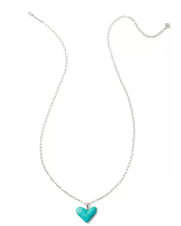 Poppy Vintage Silver Small Long Pendant Necklace In Variegated Turquoise Magnesite^Kendra Scott Best