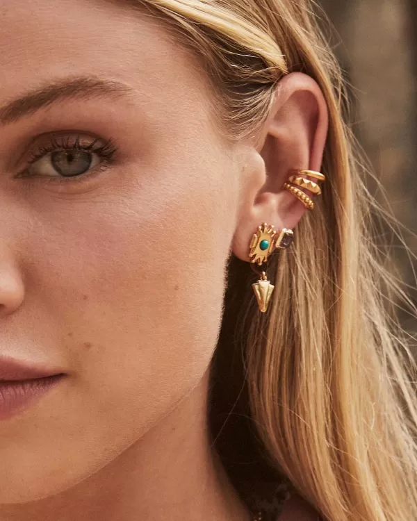 Shiva Vintage Gold Ear Jacket Earrings In Teal Howlite^Kendra Scott Flash Sale
