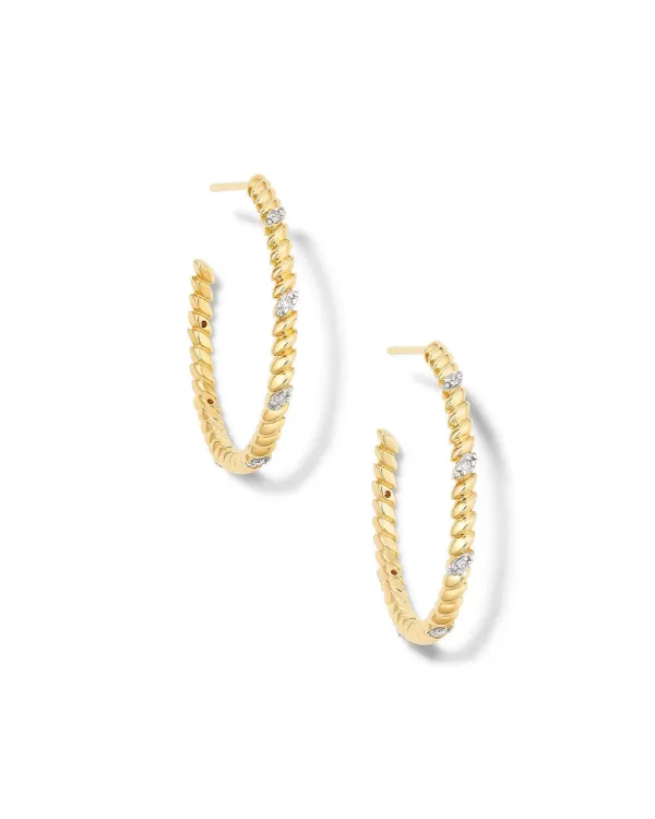 Tyler 14K Yellow Gold Hoop Earrings In White Diamond^Kendra Scott Cheap